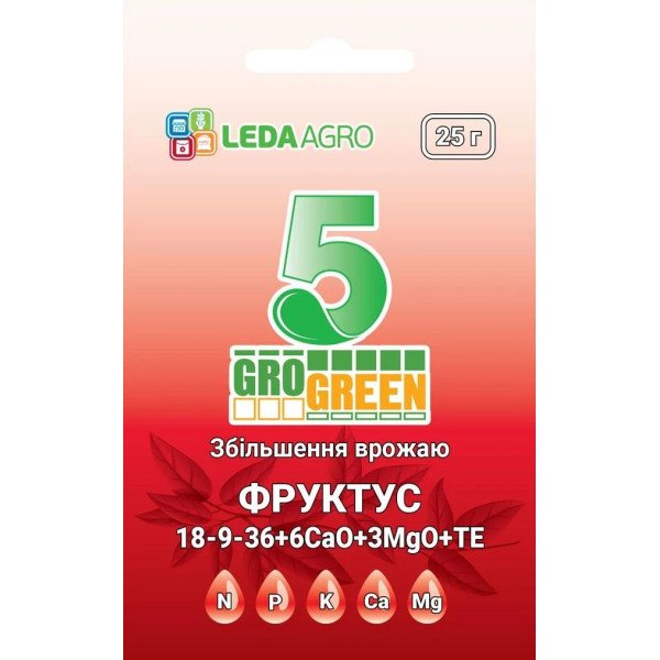 Добриво-гель Фруктус 5 NPK 18-9-36+6Ca+3MgO+TE /25 г/ *Gro Green*