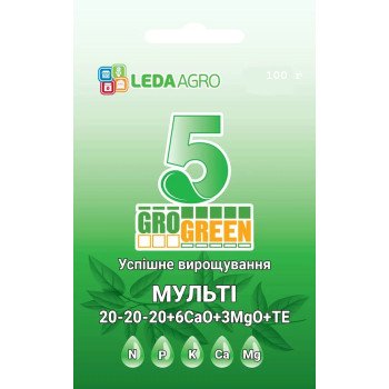 Добриво-гель Мульті 5 NPK 20-20-20+6Ca+3MgO+TE /100 г/ *Gro Green*