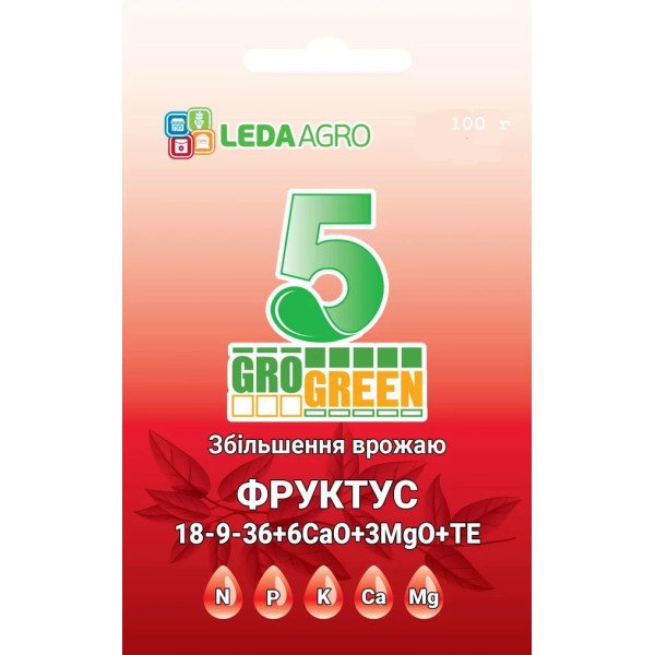 Добриво-гель Фруктус 5 NPK 18-9-36+6Ca+3MgO+TE /100 г/ *Gro Green*